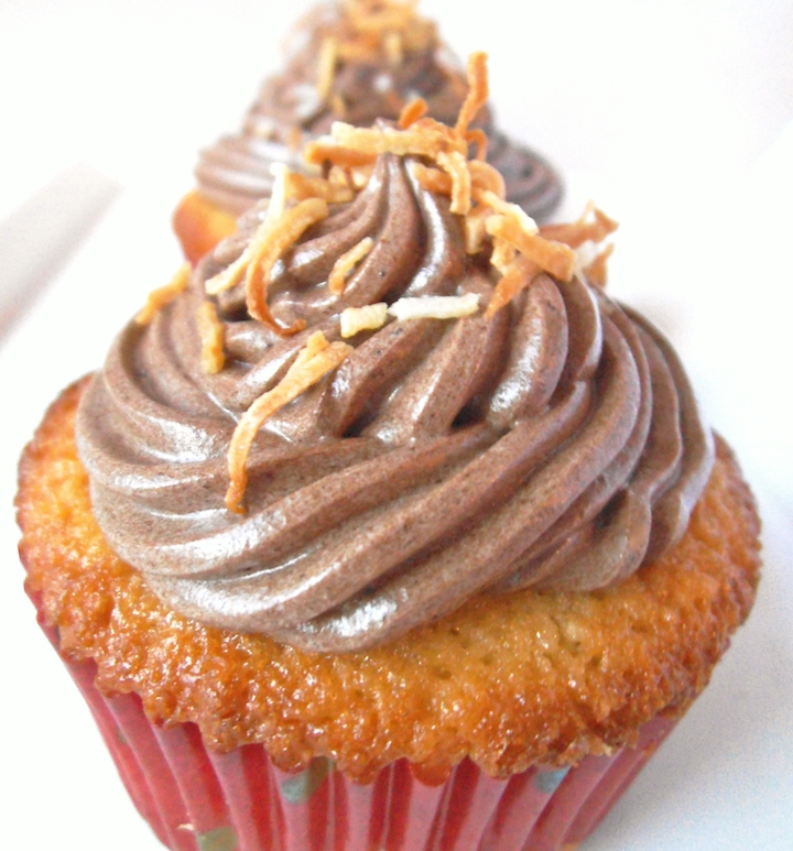 Coconut Cupcakes with Chocolate Peanut Butter and Lentil Frosting