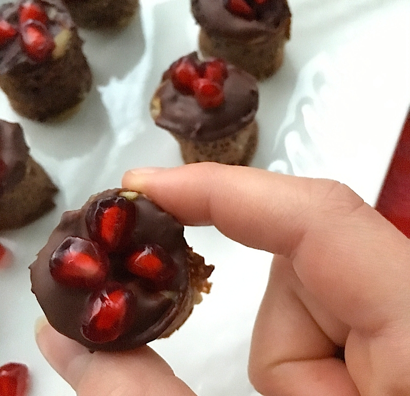 Chocolate Pomegranate Crepe Bites | Swirls and Spice #glutenfree #grainfree